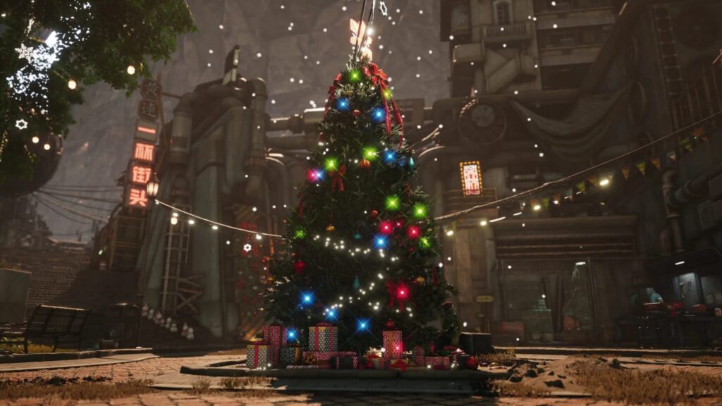 The Christmas tree in the center of Xion as part of the Stellar Blade holiday event update.