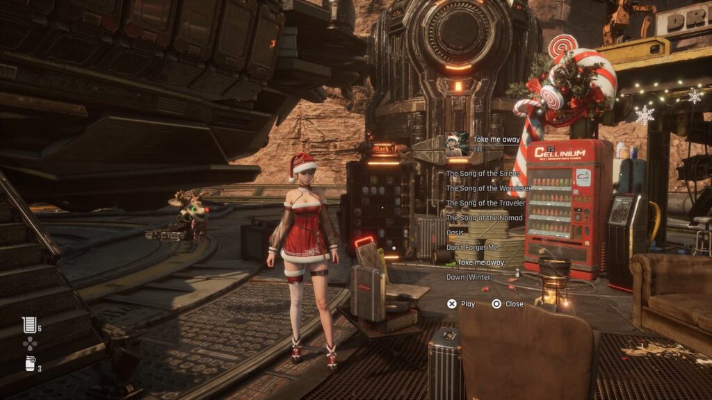 Eve is in the new Christmas outfit.