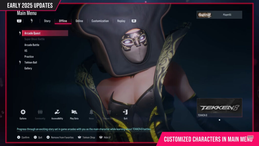 It’s the main menu in TEKKEN 8 with a customized character used as a background image
