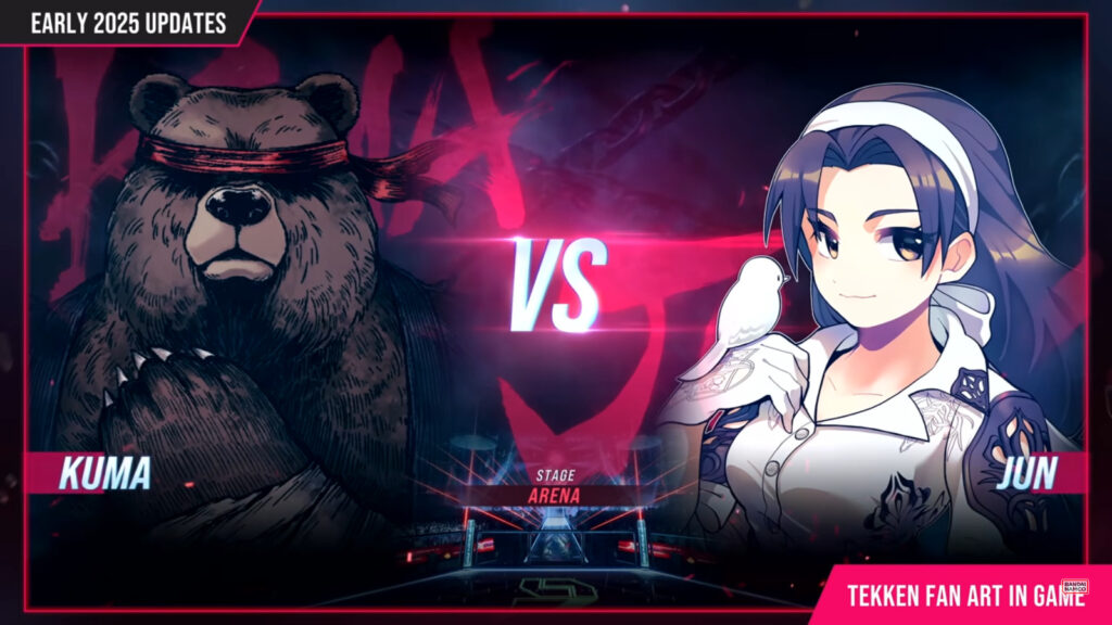 It’s a screenshot of fan art pictures used as fight cards before the start of a TEKKEN 8 match: for Kuma and Jun