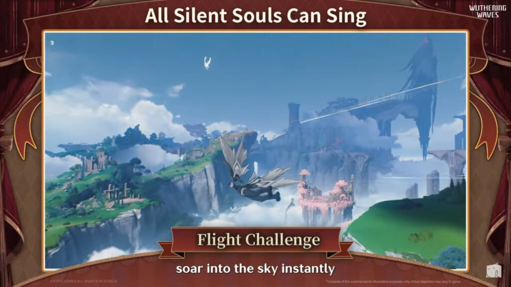 The screenshot from the official trailer of the game Wuthering Waves 2.0 shows a new traveling feature: Flight