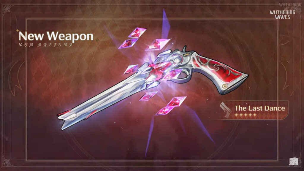 The image features an art poster for a new weapon in the game Wuthering Waves: pistol The Last Dance