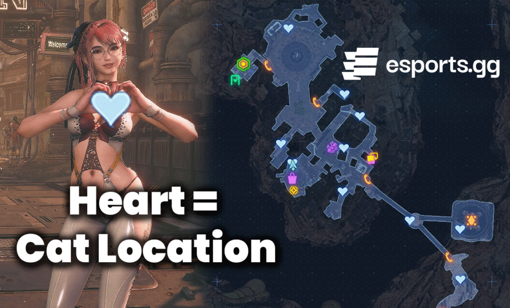 A map of the Cat locations for the Cats in the Cold City quest in Stellar Blade