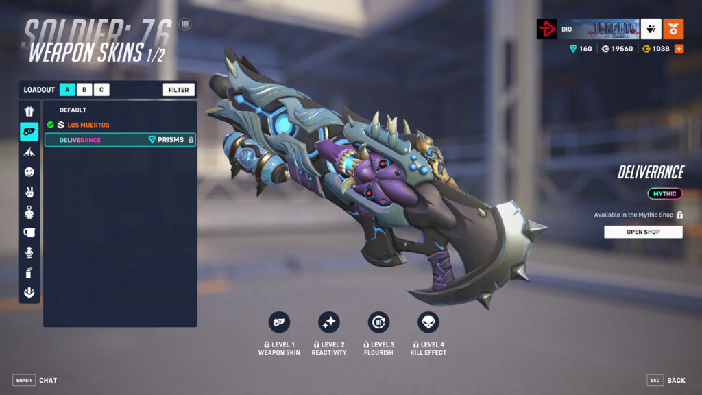 Screenshot of the Deliverance mythic weapon skin for Soldier: 76