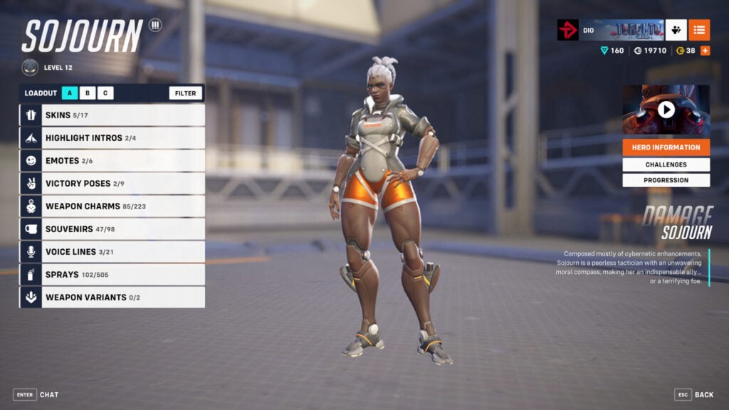 Overwatch League Gray Home Sojourn skin screenshot