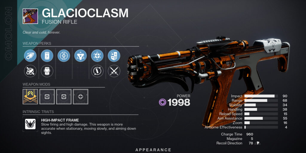 The Glacioclasm fusion rifle in Destiny 2.