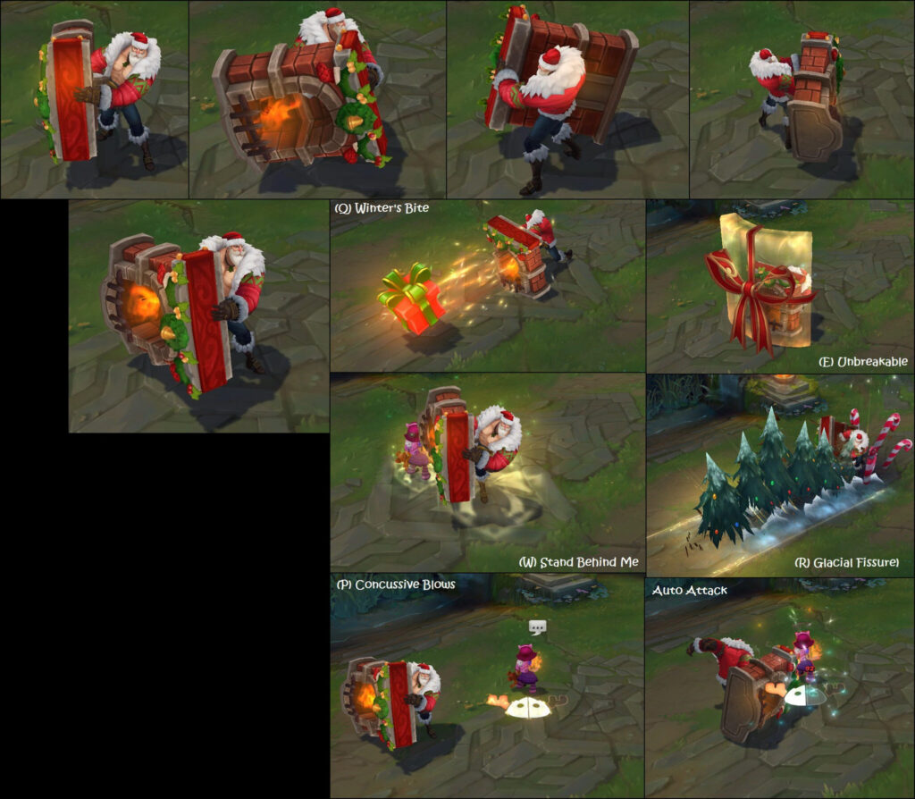 A closer look to LoL Santa Braum skin animations.