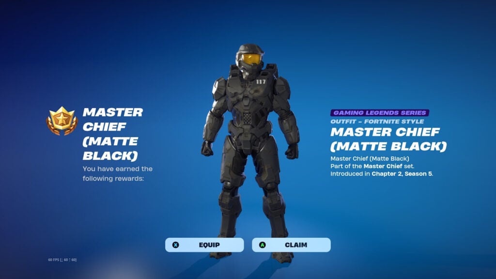 The Matte Black Master Chief skin unlocked