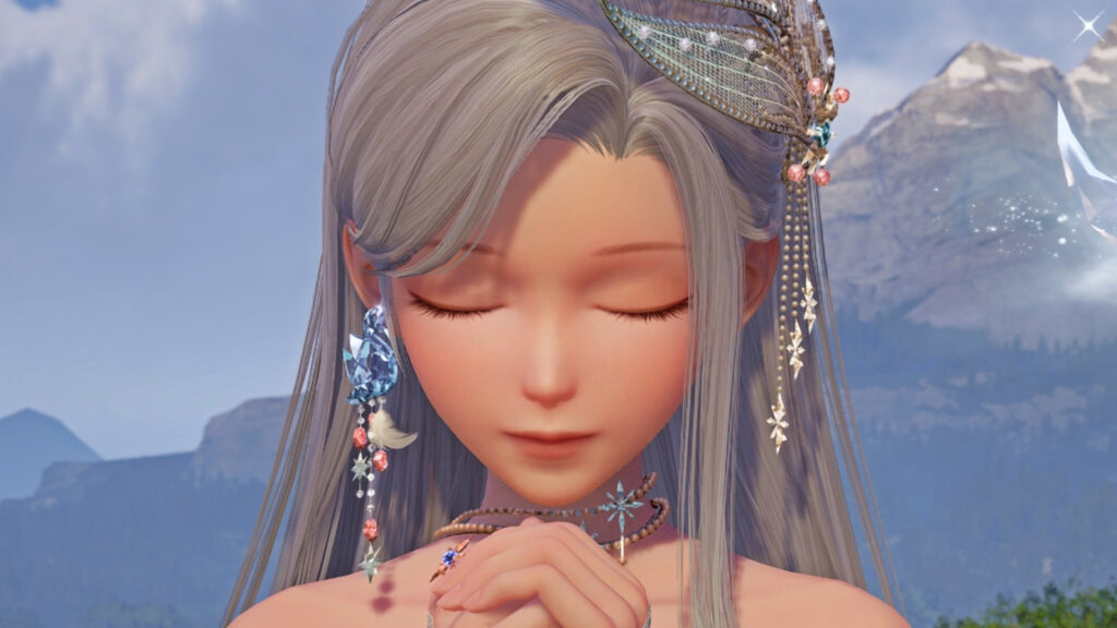 Screenshot of a character with new accessories and hair from the banners