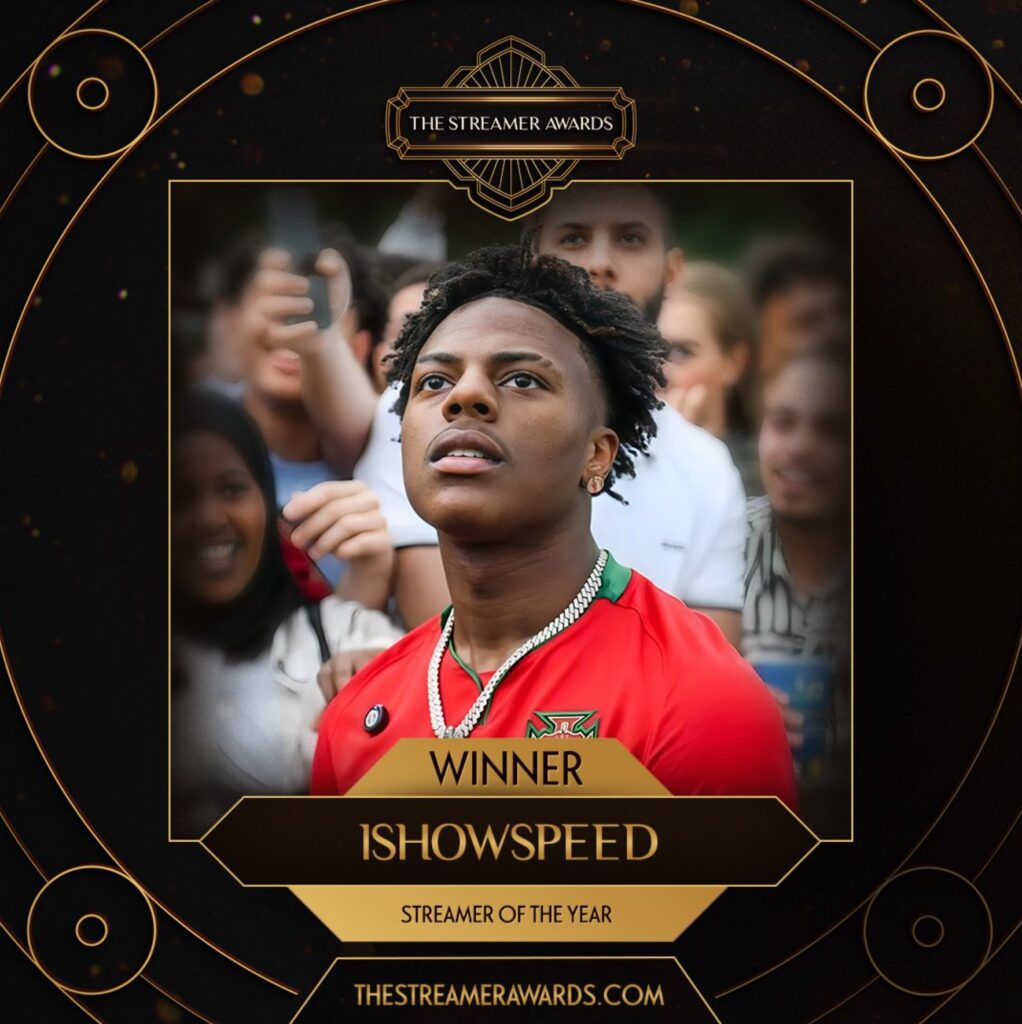 IShowSpeed wins the Streamer of the Year at the Streamer Awards 2024