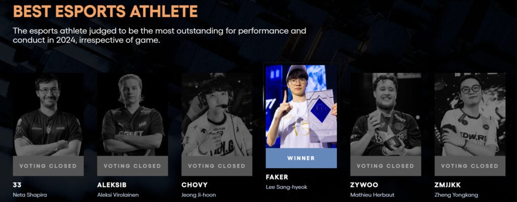 A list of nominees for the 2024 Esports Athlete of the Year at the TGAs.