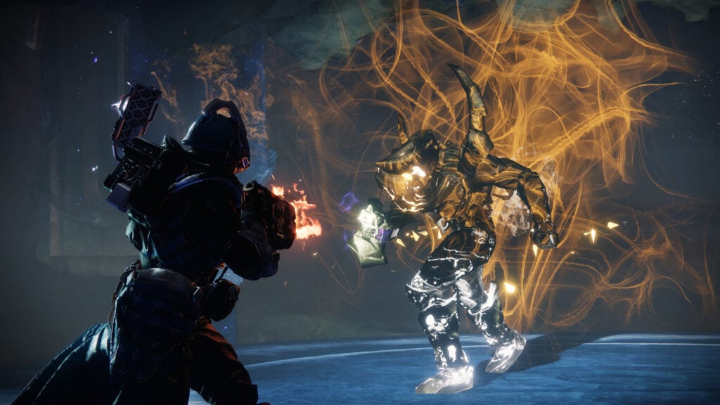 A Titan battles a shielded enemy in Destiny 2.