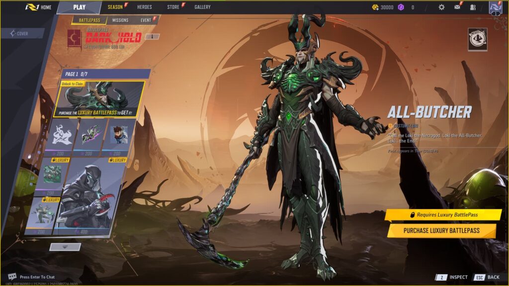 All-Butcher Loki Costume in the Marvel Rivals Season 1 Battlepass.