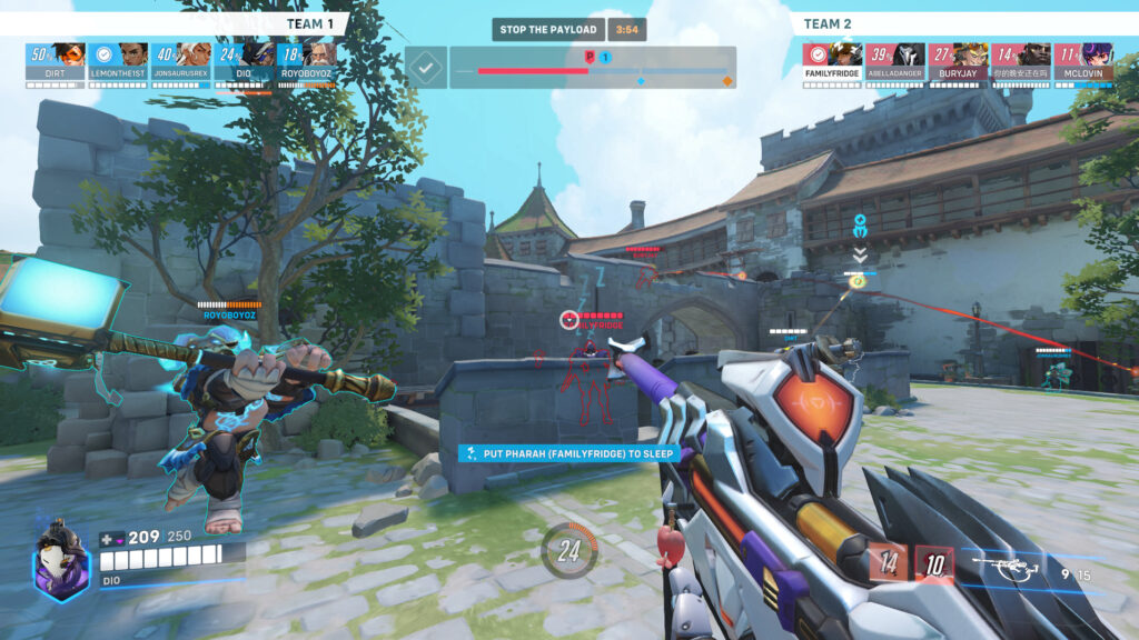 Screenshot of Ana using Sleep Dart on Pharah
