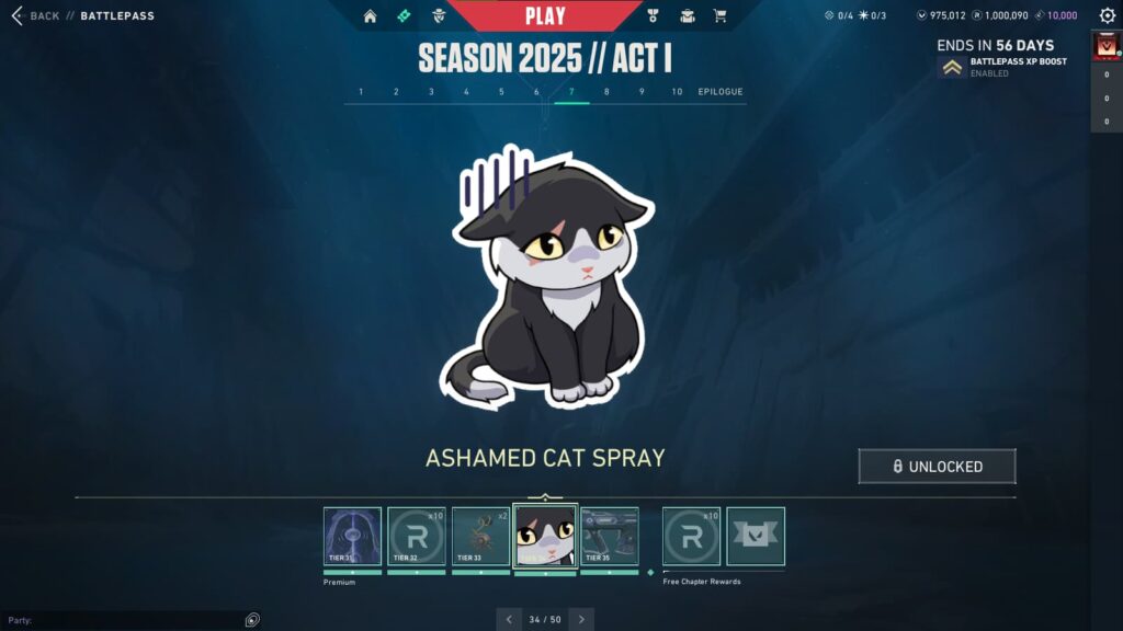 Ashamed Cat Spray in the VALORANT Season 2025 // Act 1 Battlepass.