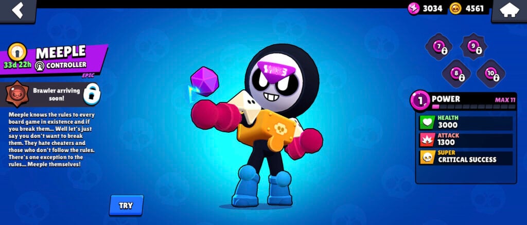 The new brawler Meeple in the mobile game Brawl Stars: a screenshot