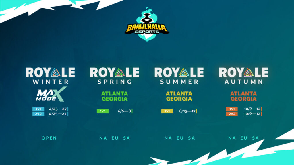 The image shows the schedule for Royale invitationals during Brawlhalla Esports Year Ten.
