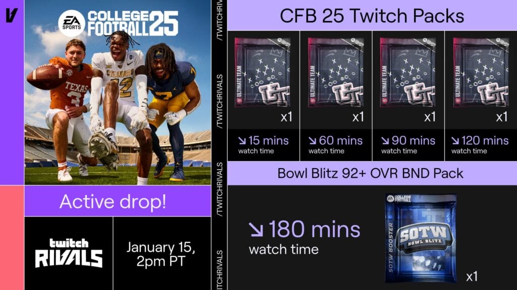 All Twitch Drops for College Football 25 Runback