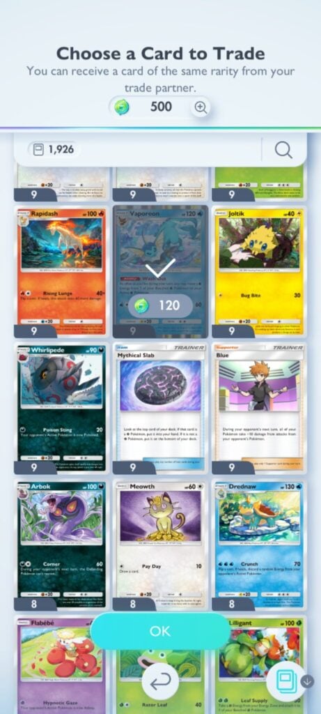 A player chooses a card to trade.