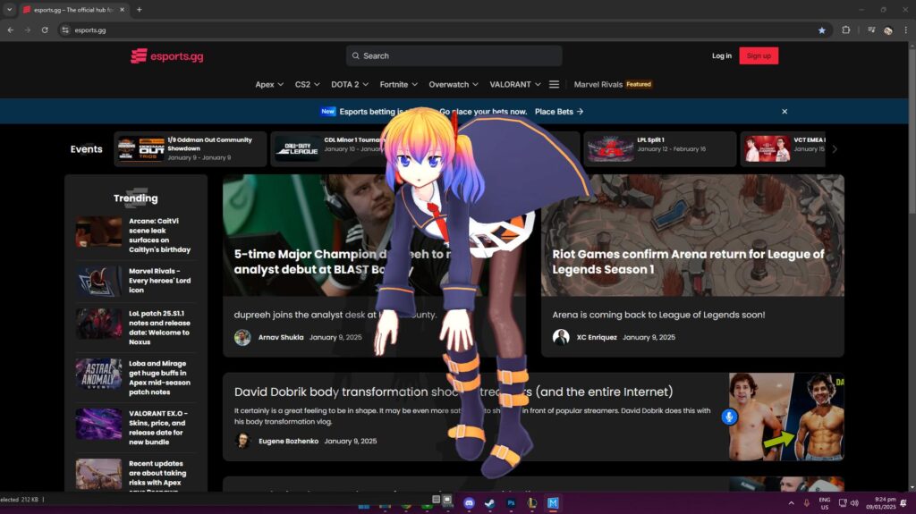 Desktop Mate's AI Elle-tan being dragged (Screenshot via esports.gg)