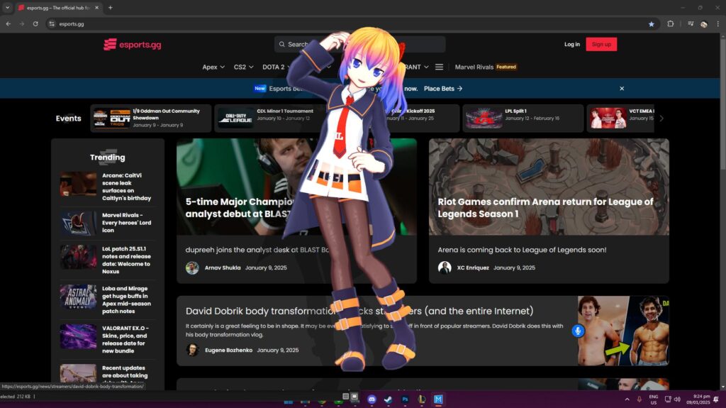 Desktop Mate's AI Elle-tan at maximum size (Screenshot via esports.gg)