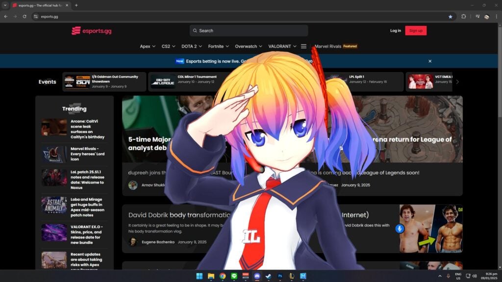 Desktop Mate's AI Elle-tan during an alarm (Screenshot via esports.gg)