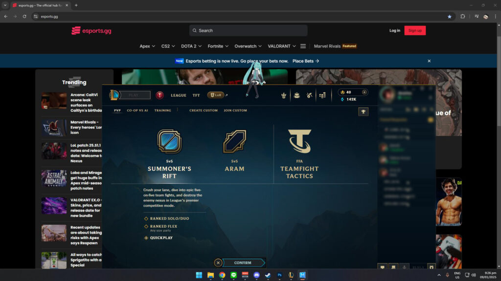 Desktop Mate's AI Elle-tan during an alarm (Screenshot via esports.gg)