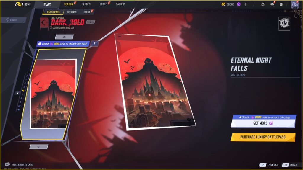 Eternal Night Falls Gallery Card in the Marvel Rivals Season 1 Battlepass.
