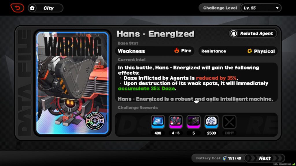 Hans - Energized for ZZZ material Steel Malice