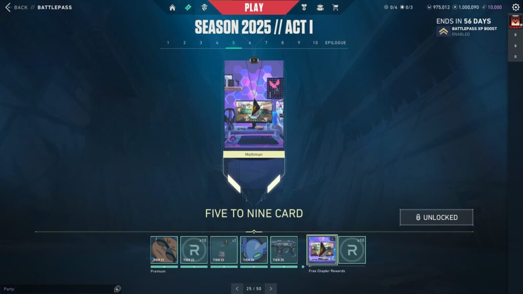 Five to Nine Card (Free) in the VALORANT Season 2025 // Act 1 Battlepass.