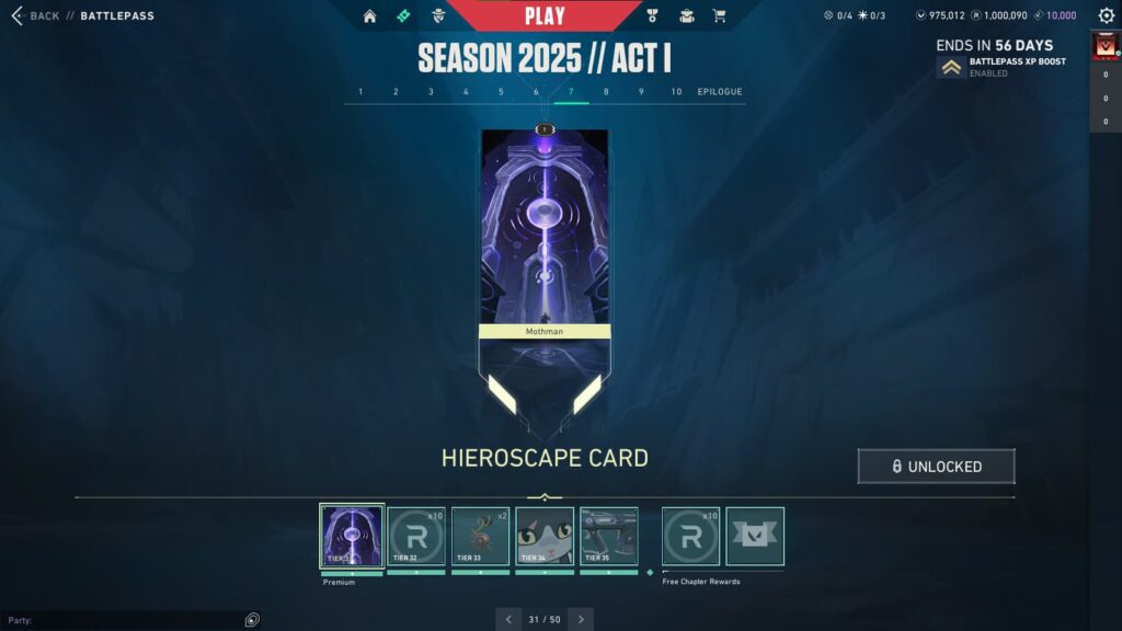 Hieroscape Card in the VALORANT Season 2025 // Act 1 Battlepass.
