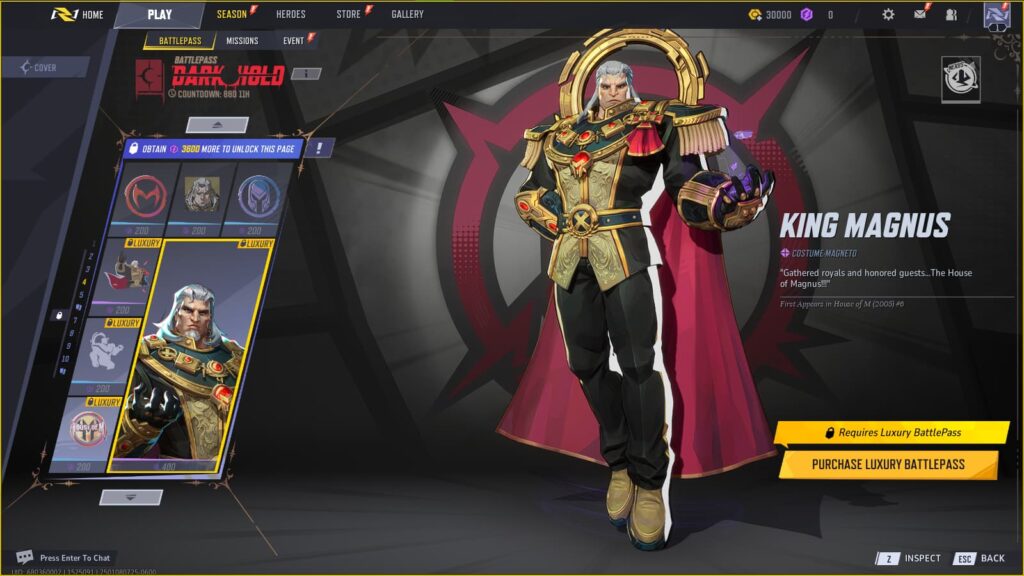 King Magnus Magneto Costume in the Marvel Rivals Season 1 Battlepass.