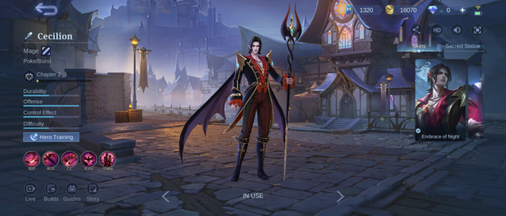 The screenshot from the MOBA game Mobile Legends: Bang Bang shows the Hero Cecilion