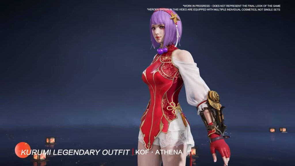 It’s a screenshot of the King of Fighters character Athena Asamiya in the fighting battle royale game Naraka: Bladepoint — demonstration of the Kurumi Legendary Outfit