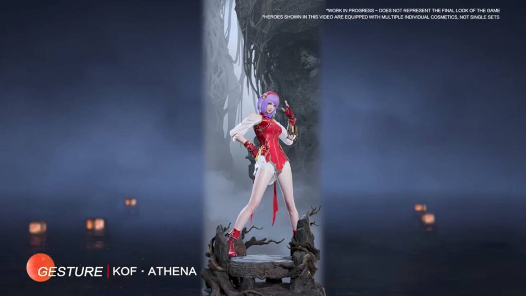 It’s a screenshot of the King of Fighters character Athena Asamiya in the fighting battle royale game Naraka: Bladepoint — demonstration of the Gesture