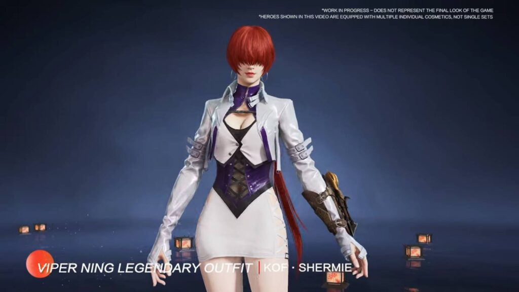 It’s a screenshot of the King of Fighters character Shermie in the fighting battle royale game Naraka: Bladepoint — demonstration of the Viper Ning legendary outfit