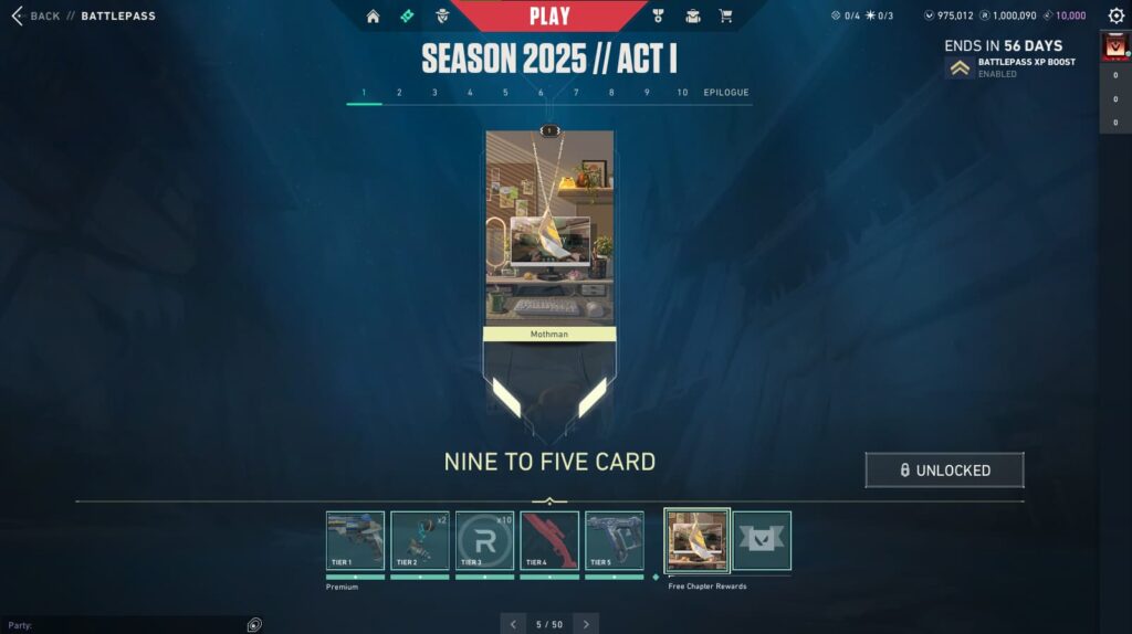 Nine to Five Card (Free) in the VALORANT Season 2025 // Act 1 Battlepass.