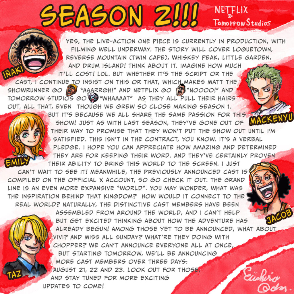 Oda talks about One Piece Season 2 
