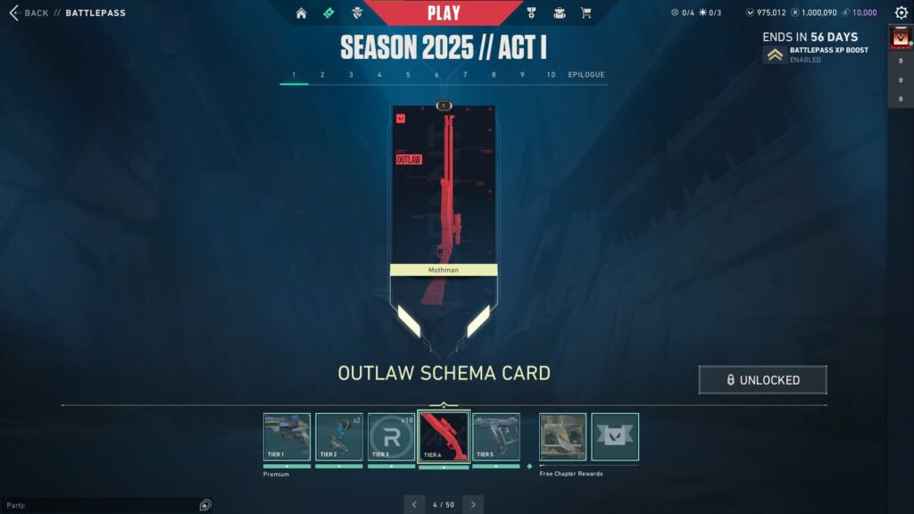 Outlaw Schema Card in the VALORANT Season 2025 // Act 1 Battlepass.