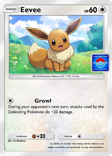 An Eevee promo card in the mobile Pokemon game