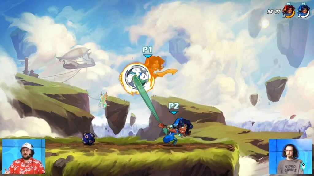The screenshot from the platform fighting game Brawlhalla shows the use of the Neutral Signature attack by the new Legend Priya on the new weapon Chakram.