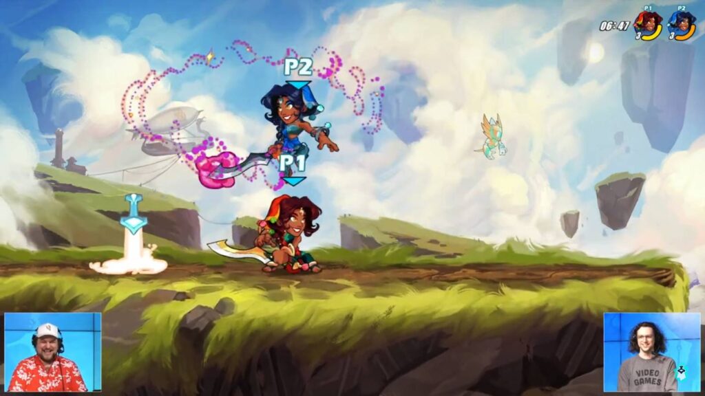 The screenshot from the platform fighting game Brawlhalla shows the Sword Neutral Signature attack by Priya, a new character.