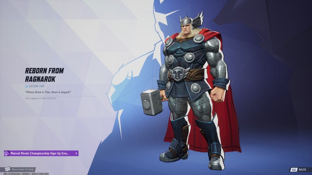 How to get the free Reborn from Ragnarok costume for Thor in Marvel Rivals