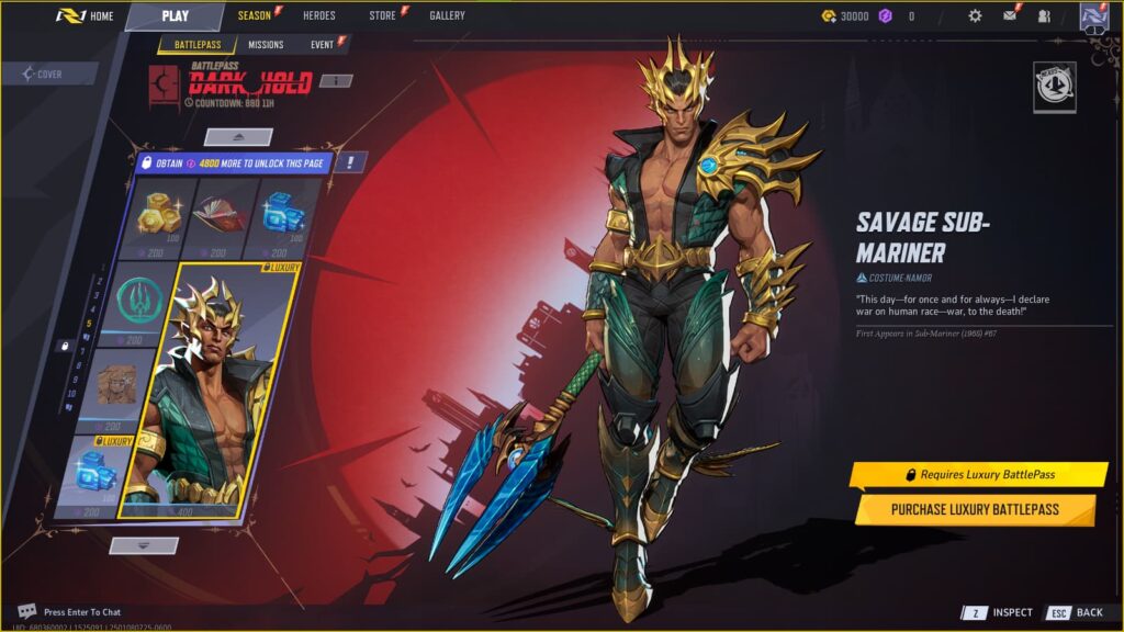 Savage Sub-Mariner Namor Costume in the Marvel Rivals Season 1 Battlepass.