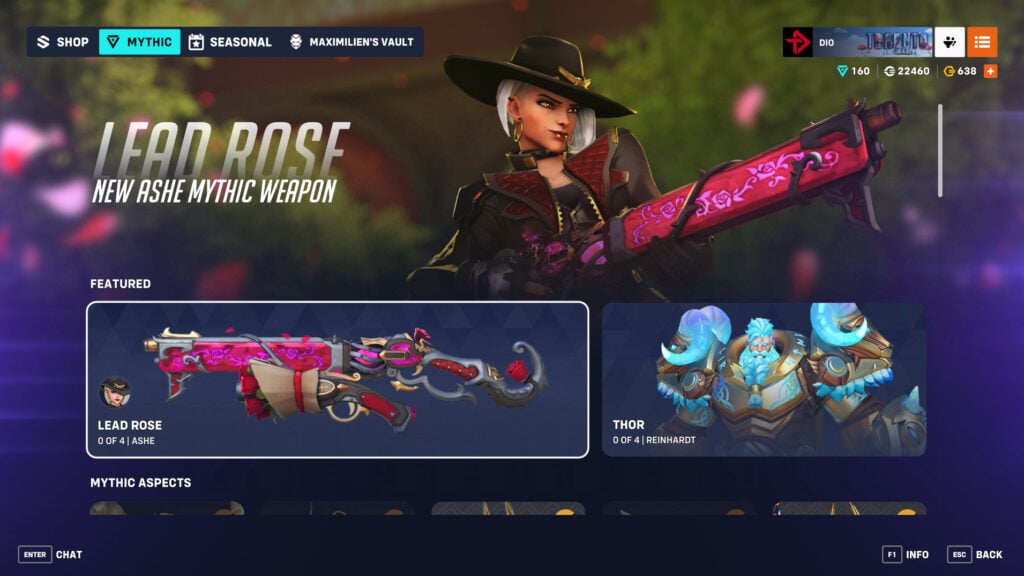 Screenshot of where to find the mythic skin 