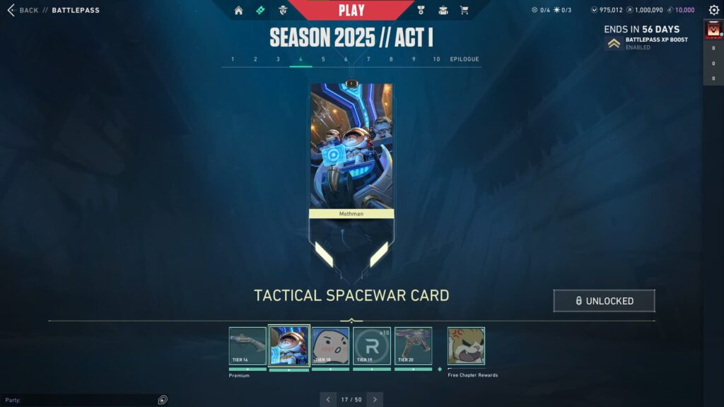 Tactical Spacewar Card in the VALORANT Season 2025 // Act 1 Battlepass.