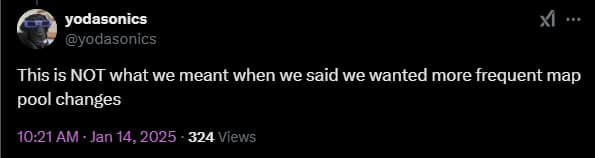 An X post reacting to the VALORANT patch 10.04 map rotation changes.