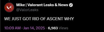 An X post reacting to the VALORANT patch 10.04 map rotation changes.