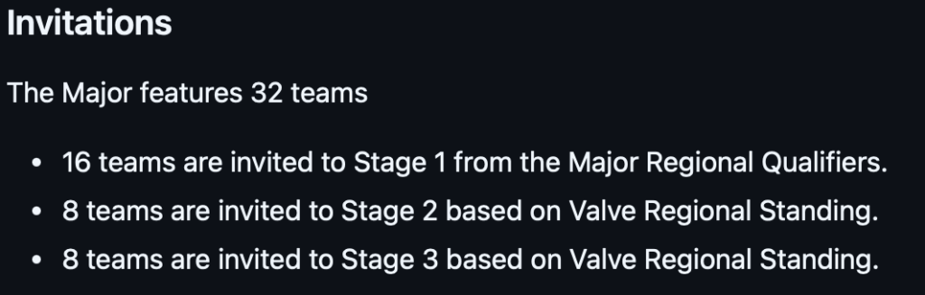 3 Stage Major Structure, including Major Regional Qualifiers, as outlined in the Supplemental Rulebook