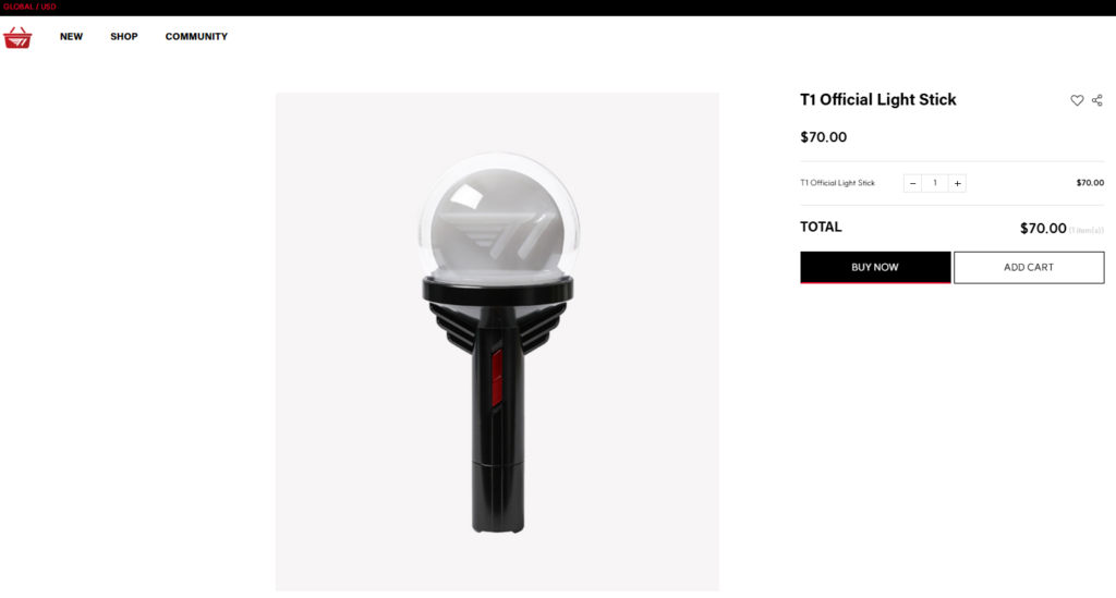 T1 Official Light Stick can be purchased for $70.00.